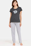 Rosaline Geo Blooms Knit Cotton Pyjama Set - Black Beauty — thumbnail 1